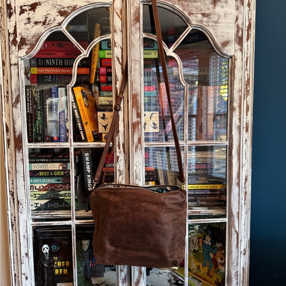 Satchel Large Carrie Mojave Brown Leather with teal Octopus lining Crossbody Bag - Picture 3 of 3